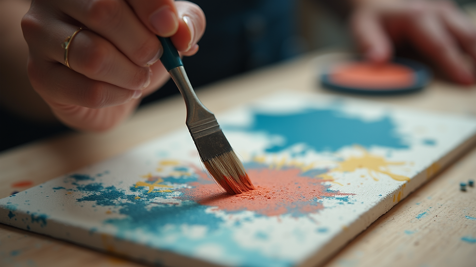 Close-up view of a palette knife applying thick paint on canvas