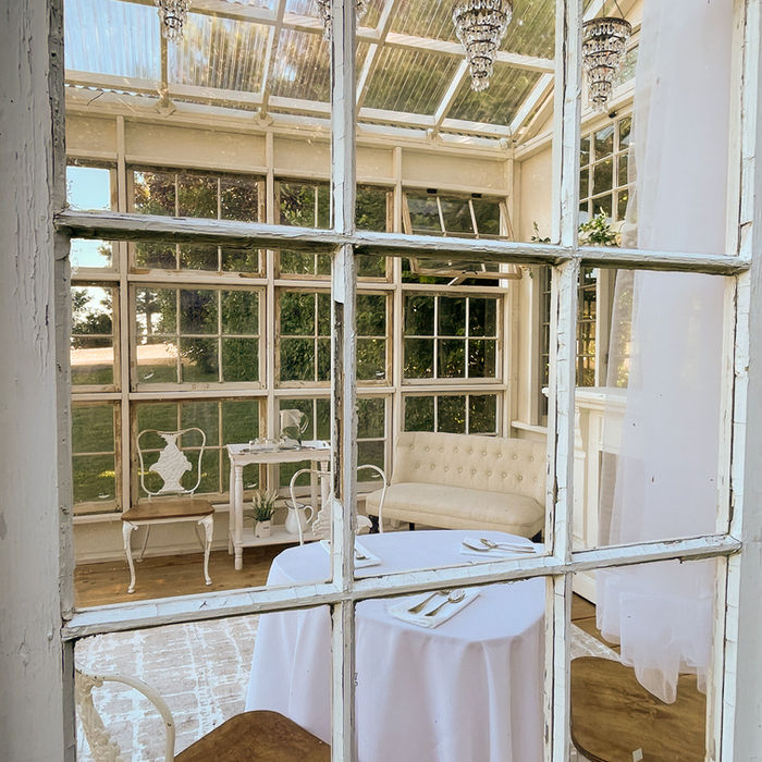 A view into the Glasshouse from a side window. 