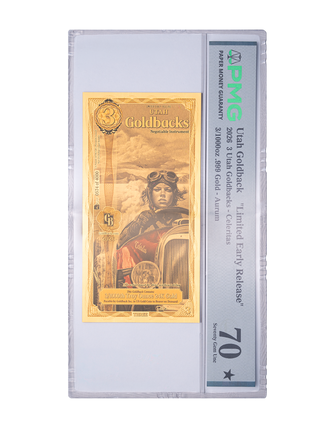 Utah 3 Goldback - Limited Early Release obverse graded