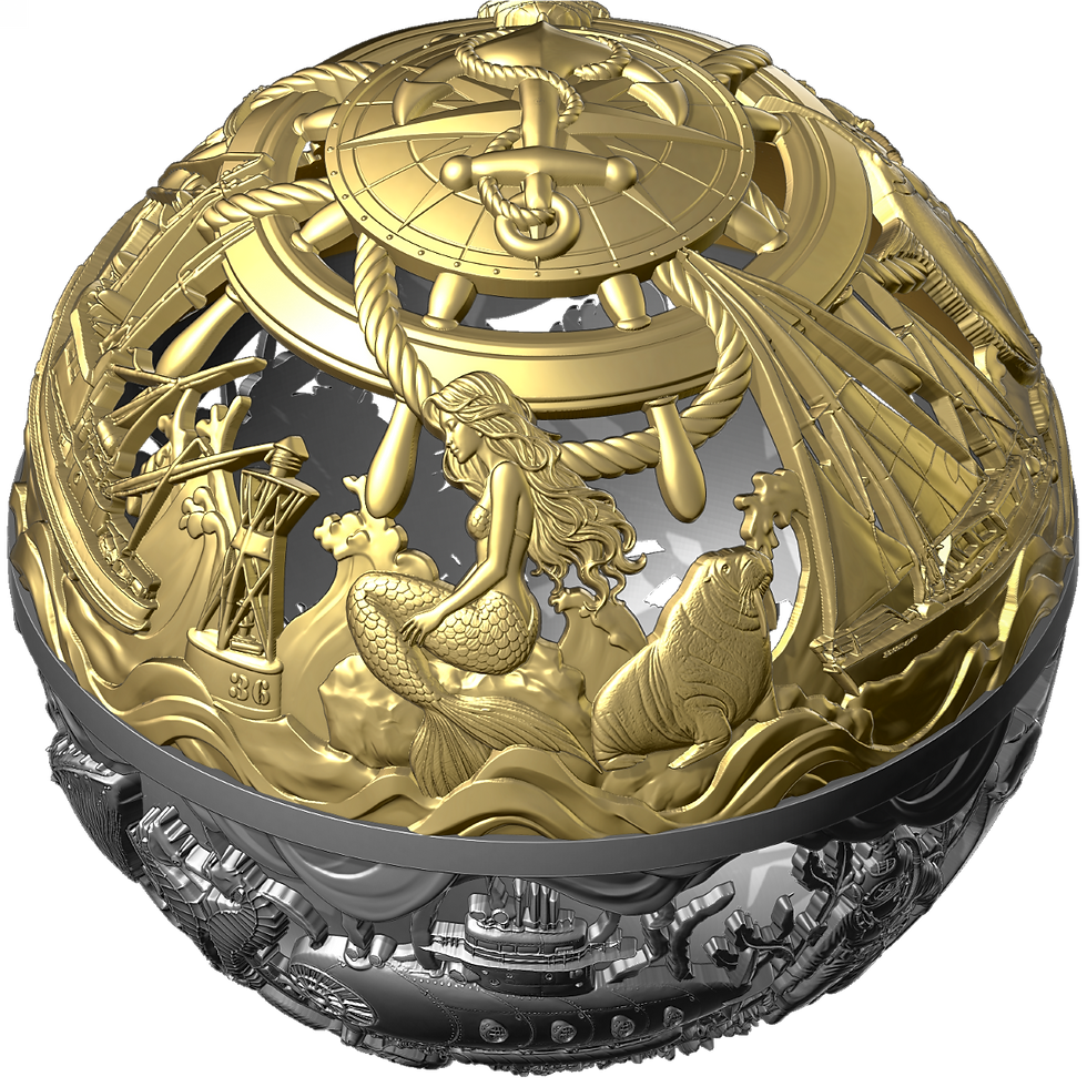 Thumbnail: 2026 Samoa Filigree Spherical Sea & Surface 2 oz Silver Antiqued Coin