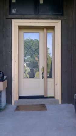 Fiber glass door with oak frame
