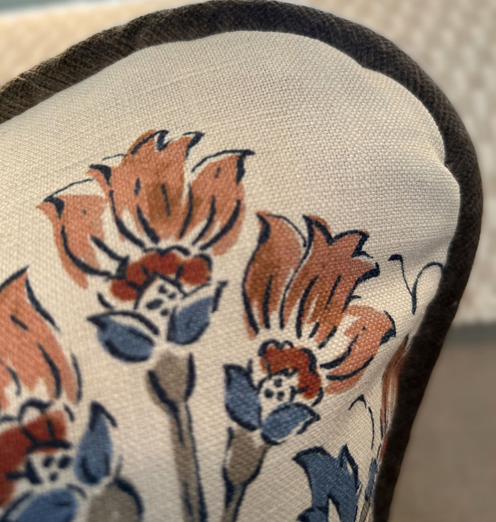 Thumbnail: This Terracotta, Cinnamon and Navy Floral Linen 20" Throw Pillow Cover has an English Country Design which adds effortless ch