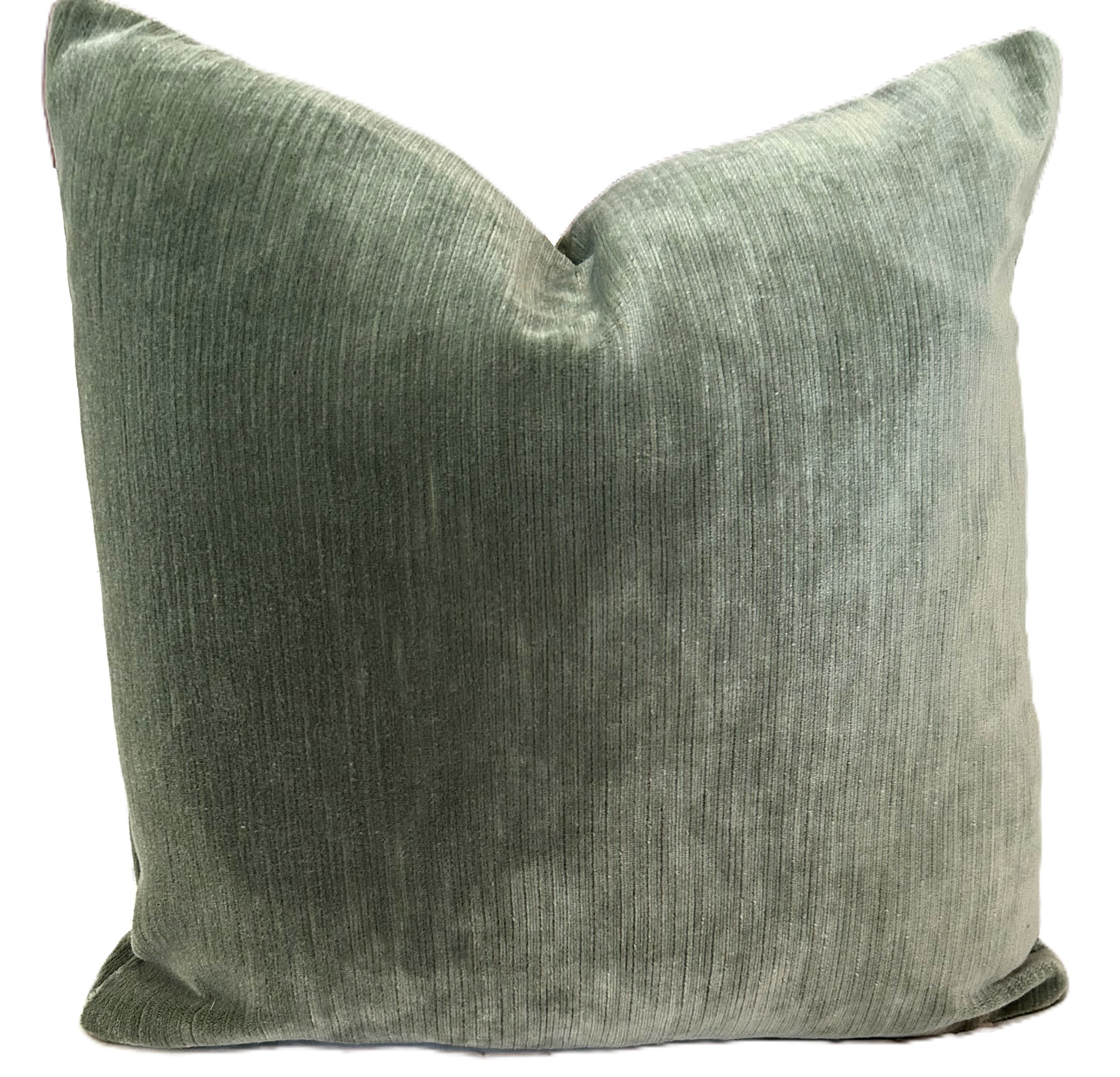 Green Ribbed Velvet Pillow Cover, 18" Olive Throw Pillow