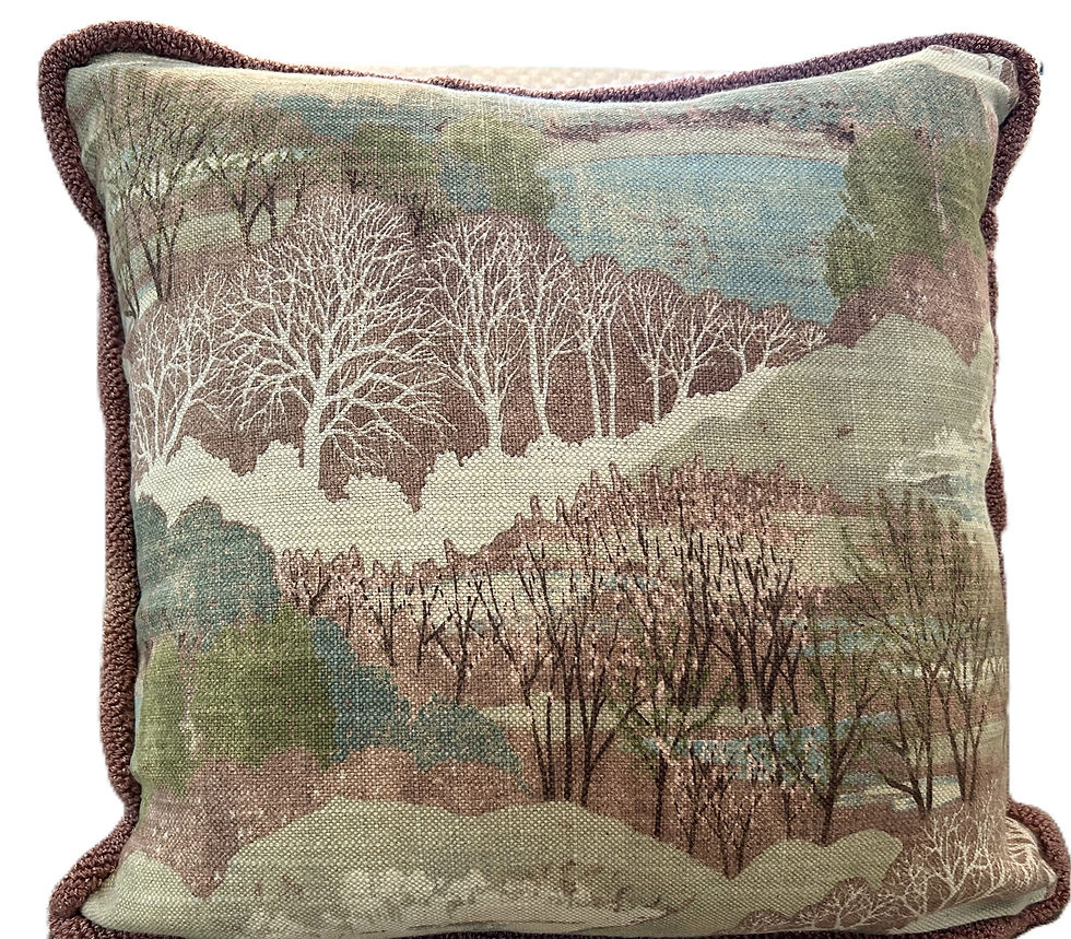 Thumbnail: The Woodland Landscape Throw Pillow with Muted Tones on a neutral background brings a sense of quiet beauty to your home with