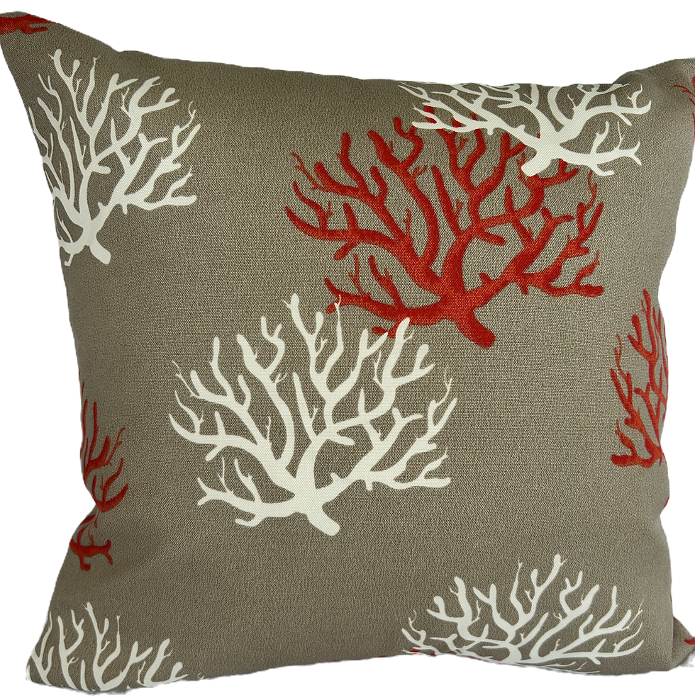 This OUTDOOR THROW PILLOW cover features a colorful multicolor coral design, made from waterproof and fadeproof polyester cot