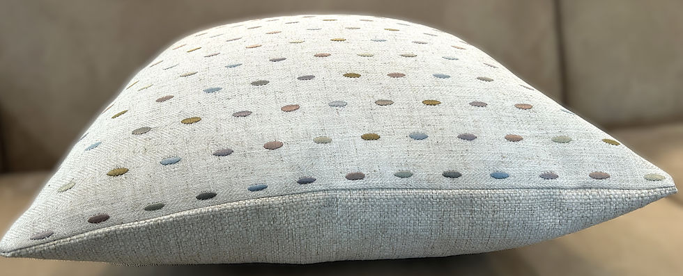 Thumbnail: The Pastel Colored Embroidered Ovals Design Pillow Cover has a natural background. This 22" Throw Pillow features delicate em