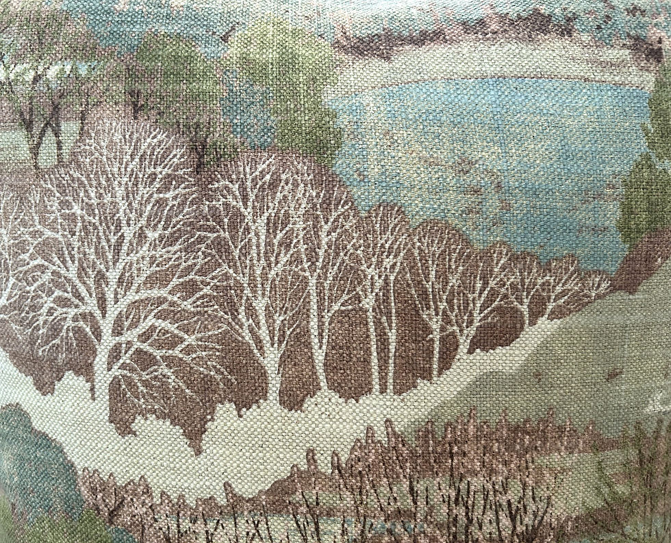 Thumbnail: The Woodland Landscape Throw Pillow with Muted Tones on a neutral background brings a sense of quiet beauty to your home with