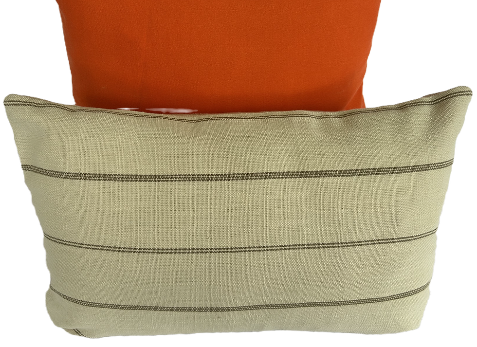 A LINEN LUMBAR PILLOW cover in a natural tone features a double brown stripe design, adding a timeless touch to your decor. T
