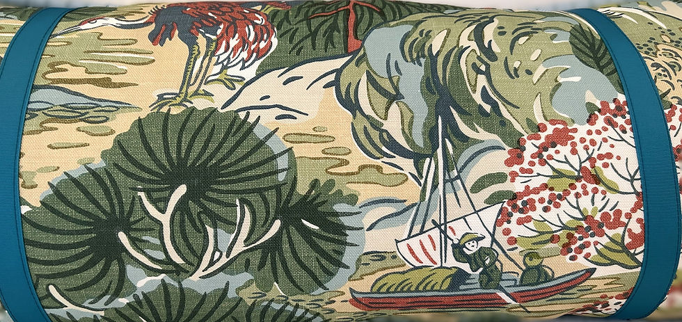 Thumbnail: The Thibault Chinoiserie Lumbar Pillow Cover in the Pagoda Trees Pattern brings an elegant, timeless charm with its intricate