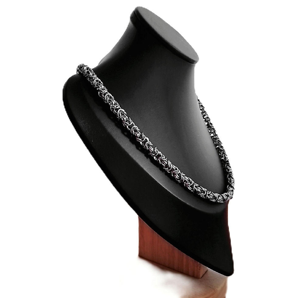 Thumbnail: full byzantine stainless steel handmade necklace front right view