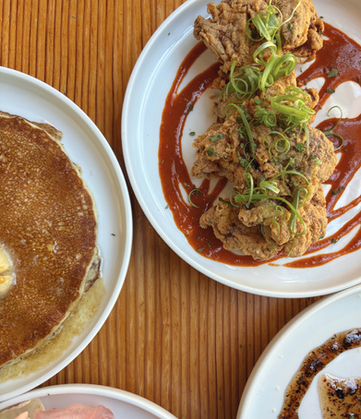 gluten free buttermilk fried chicken and gluten free almond buttermilk pancakes at Bar West in Portland in Nob Hill