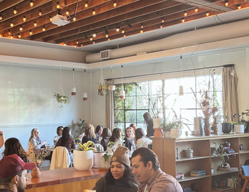 brunch time eating area at Bar West in Portland in Nob Hill