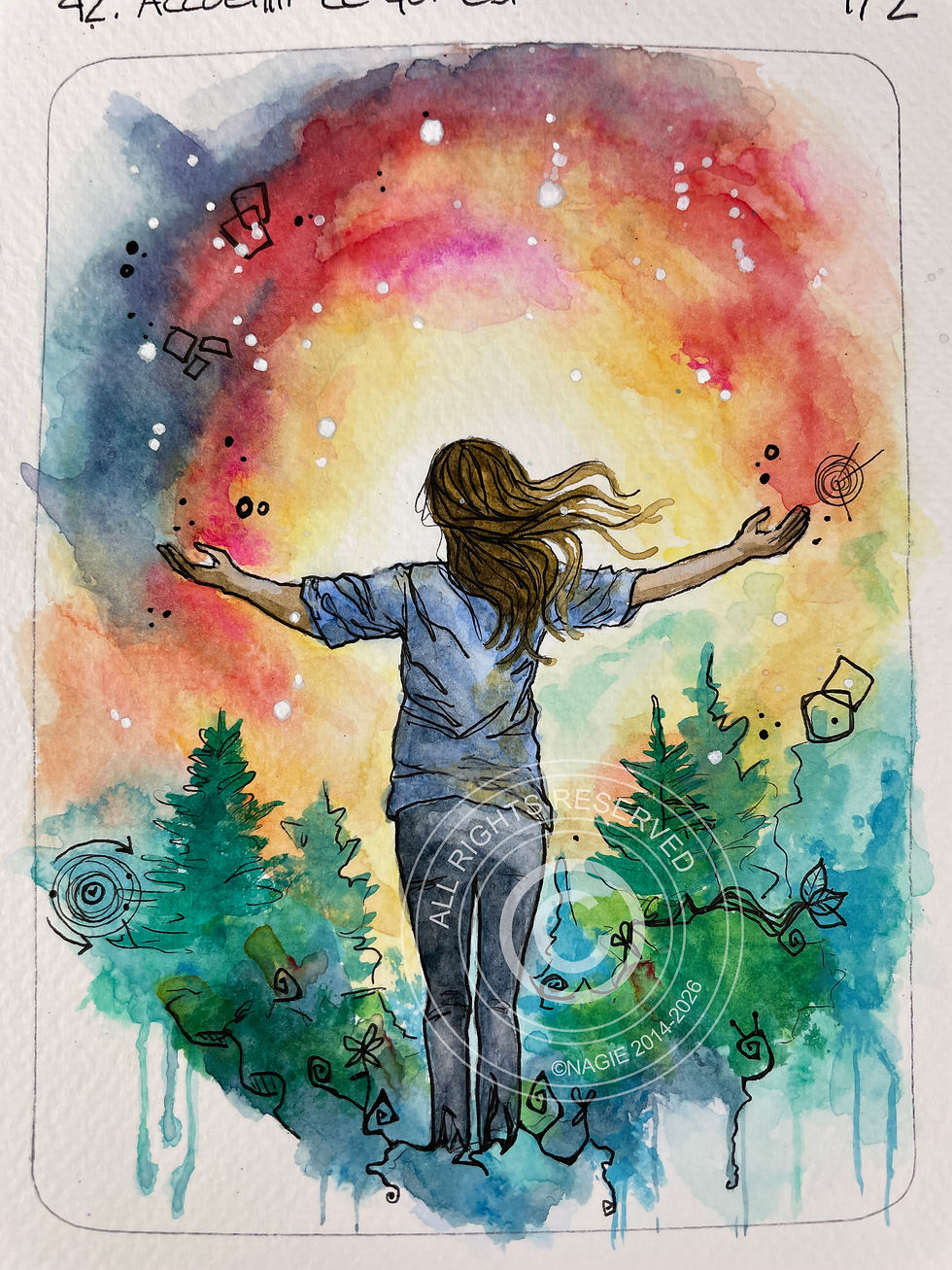Thumbnail: Aquarelle originale encadrée [29 à 42] - Oracle L'Esprit de l'éveil