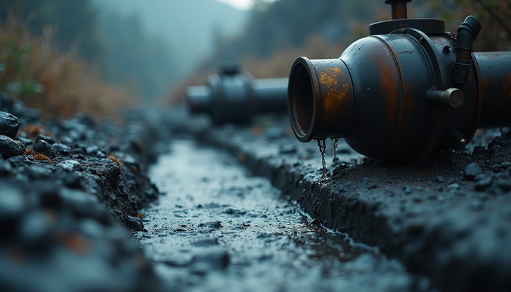 Close-up view of a wellpoint dewatering system installed at a mining site