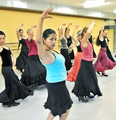 adult flamenco dancers in classroom