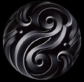 「FUTATSUDOMOE(ふたつどもえ)のロゴ。伝統的な二つ巴の文様をモチーフにした、渦を描くデザイン。」