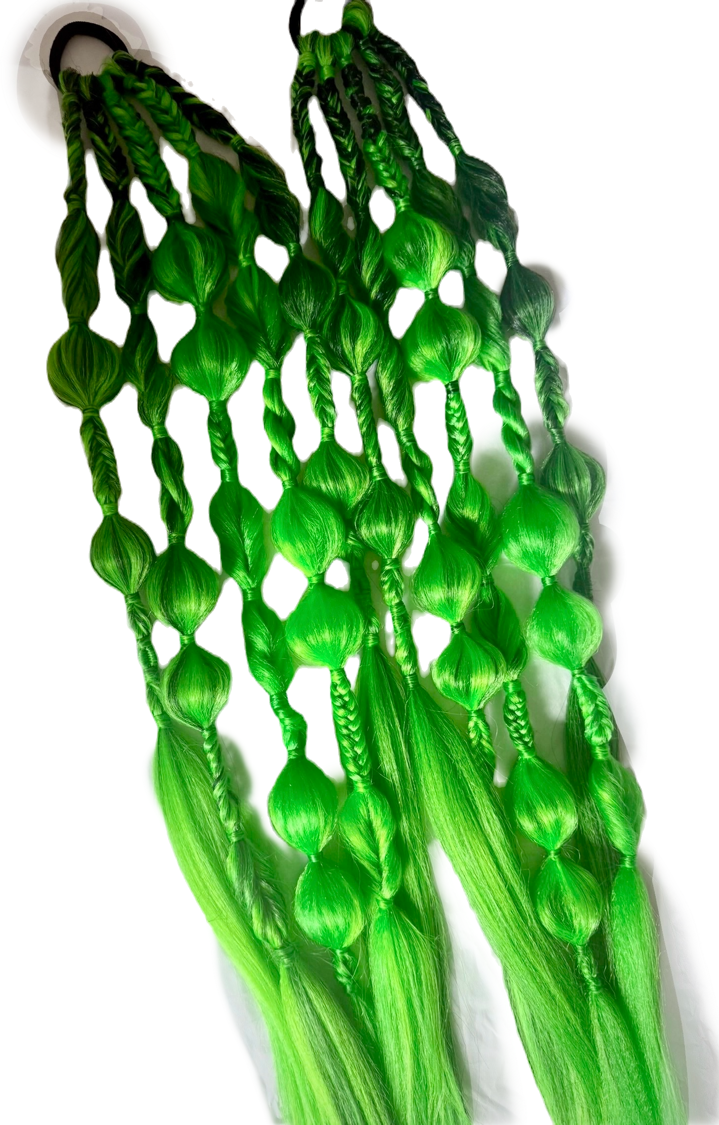 Toxicity- Black/fluro green ombré style bubble braid single- large 