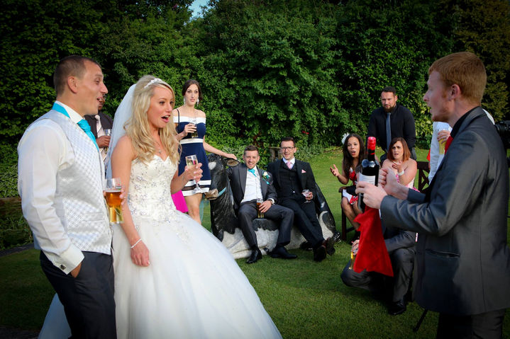 Zanda Magic amazing the Bride, Groom and guests at a Mytton Fold Wedding