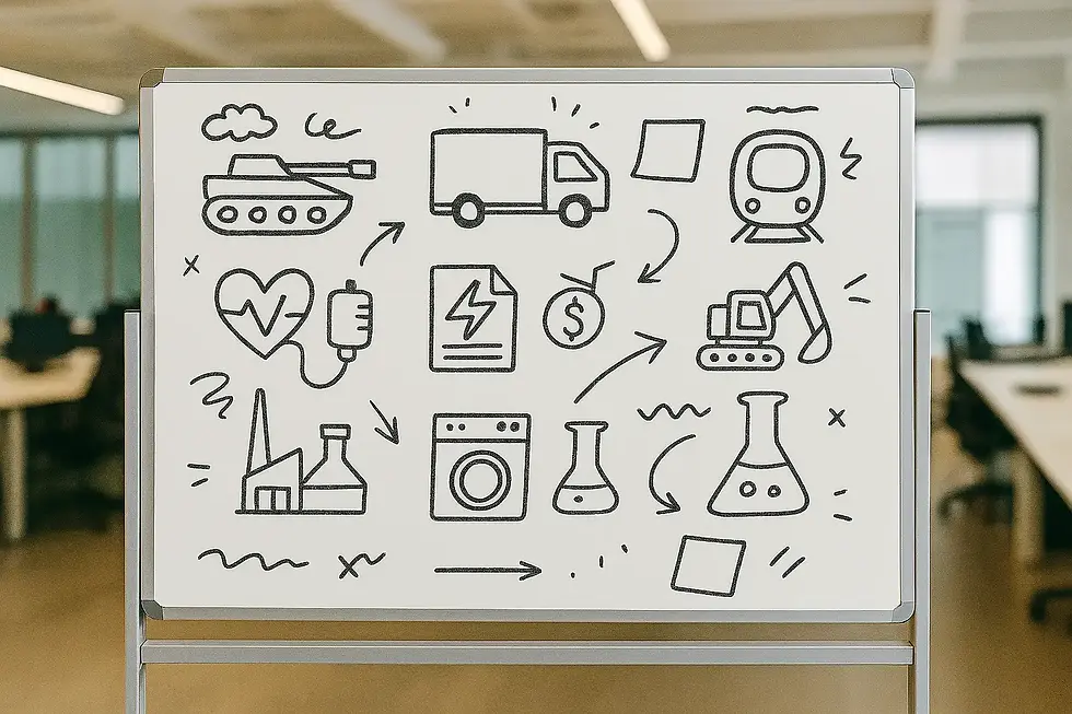 Croquis d'icônes diverses sur un tableau blanc