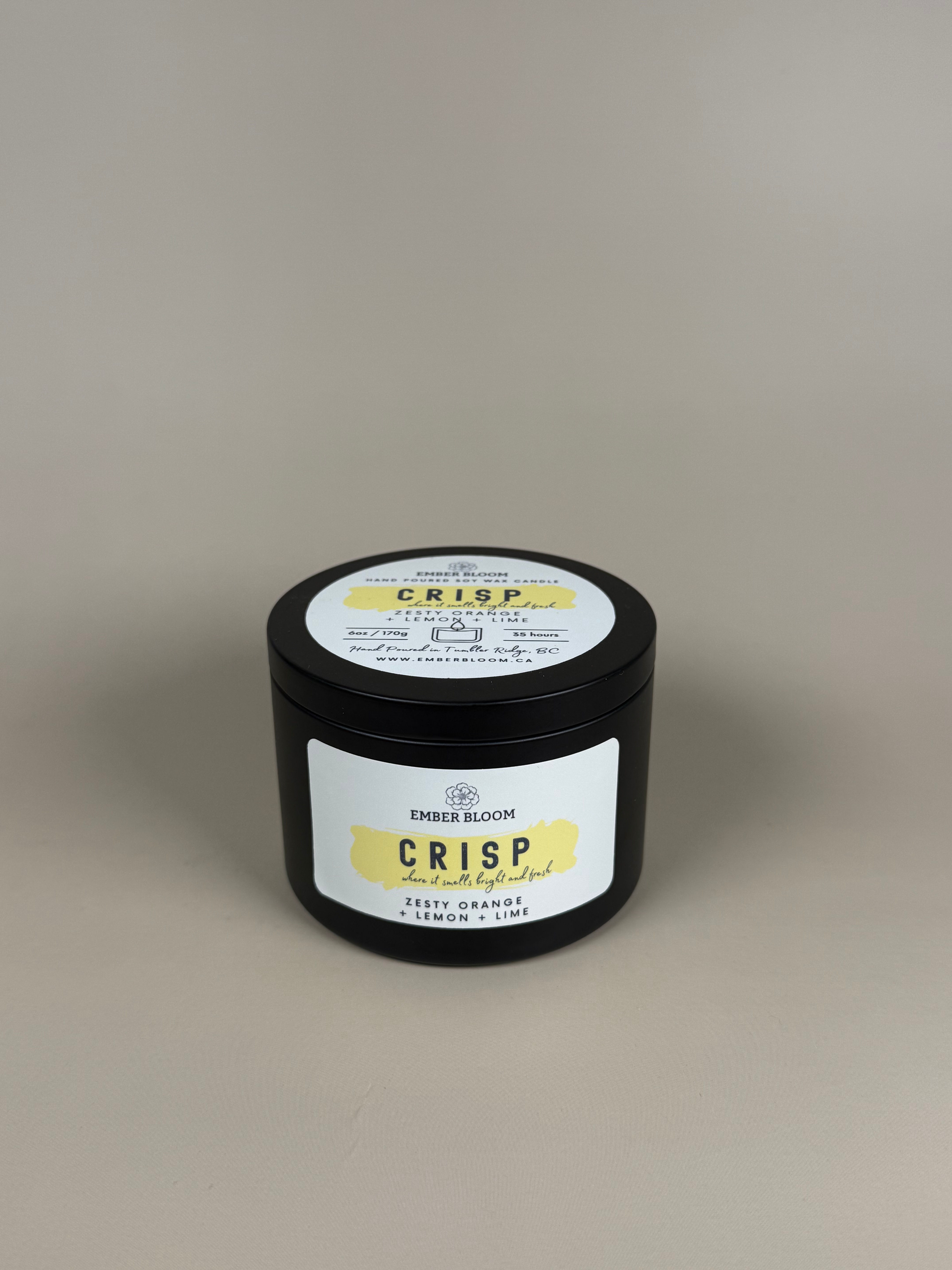 Crisp – 6 oz Soy Wax Candle – Zesty Orange + Lemon + Lime