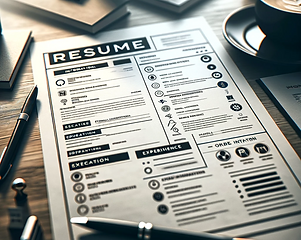 DALL·E 2023-12-14 01.01.31 - Image of a professional resume layout on a desk with all text