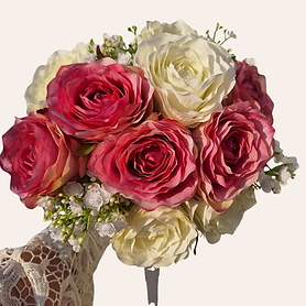 Zijden bruidsboeket wit en roze met rozen