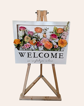Welkomstbord inclusief zijden bloemen op standaard