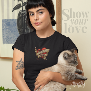 Cat Mom in Retro Heart Tattoo
