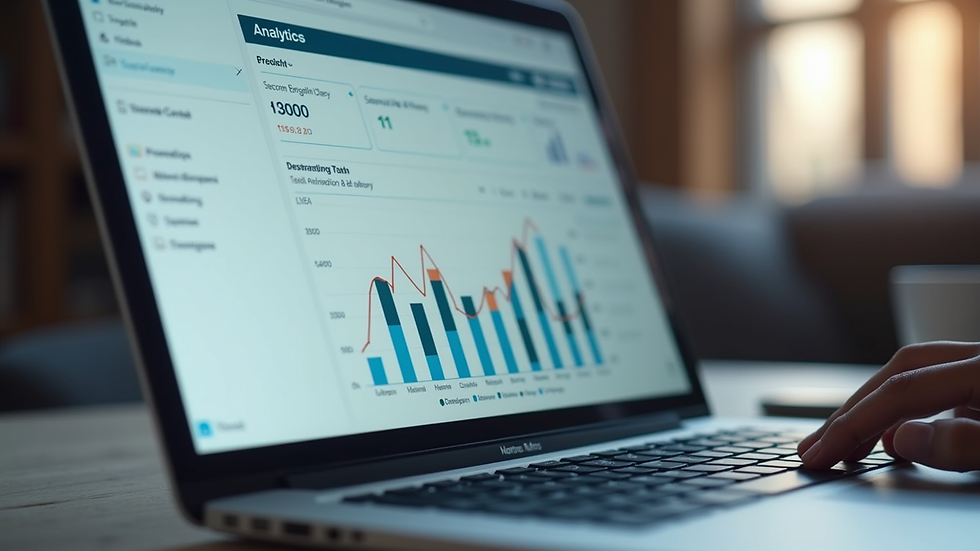 Close-up view of a laptop screen showing SEO analytics dashboard