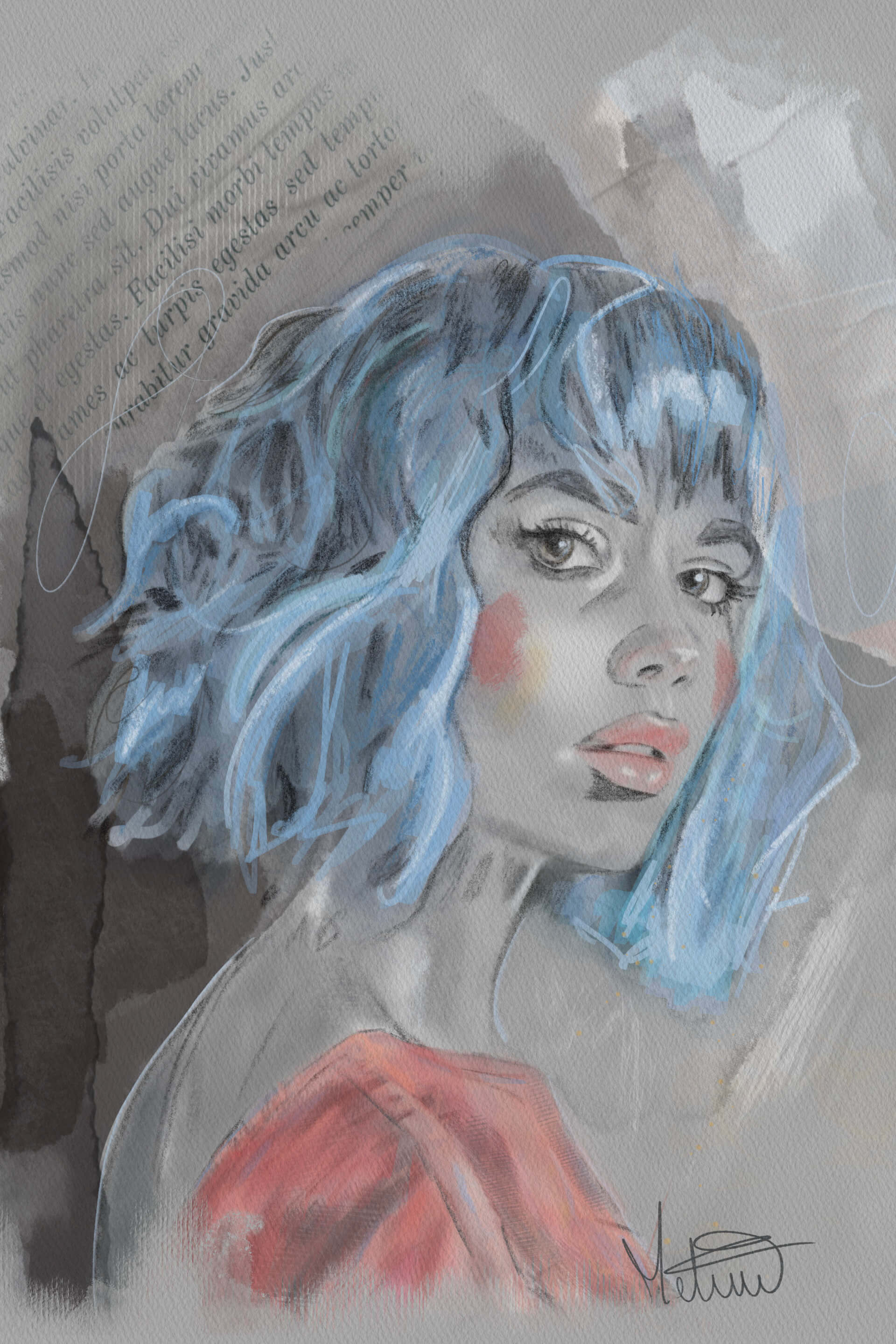 L I B R E, estampe de Mélisss dans un intérieur rose poudré