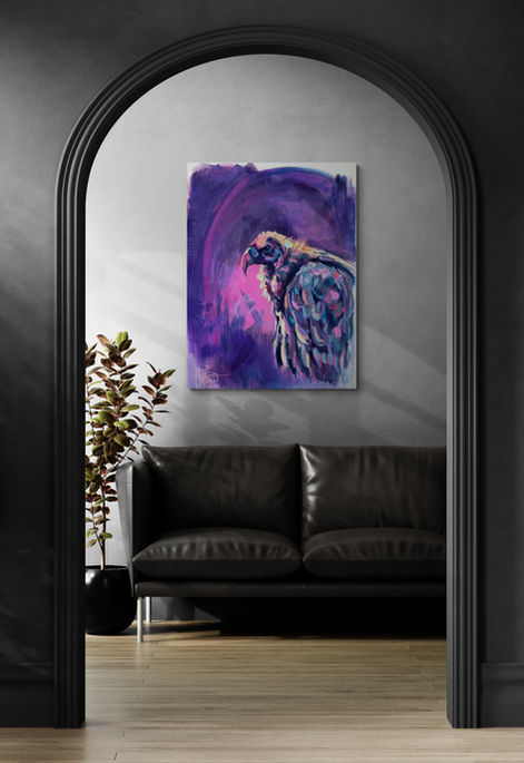 Œuvre Perspective par Mélisss installée dans un salon contemporain à arche noire.