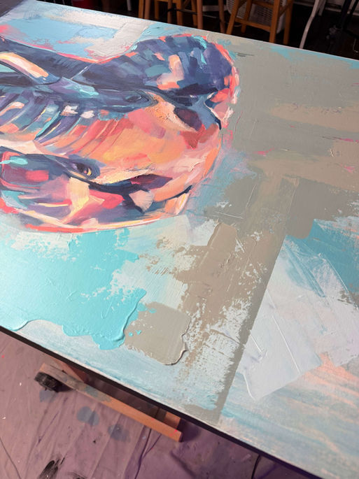 Peinture éléphant Trajet en cours d’atelier par Mélissa Henri, art contemporain.