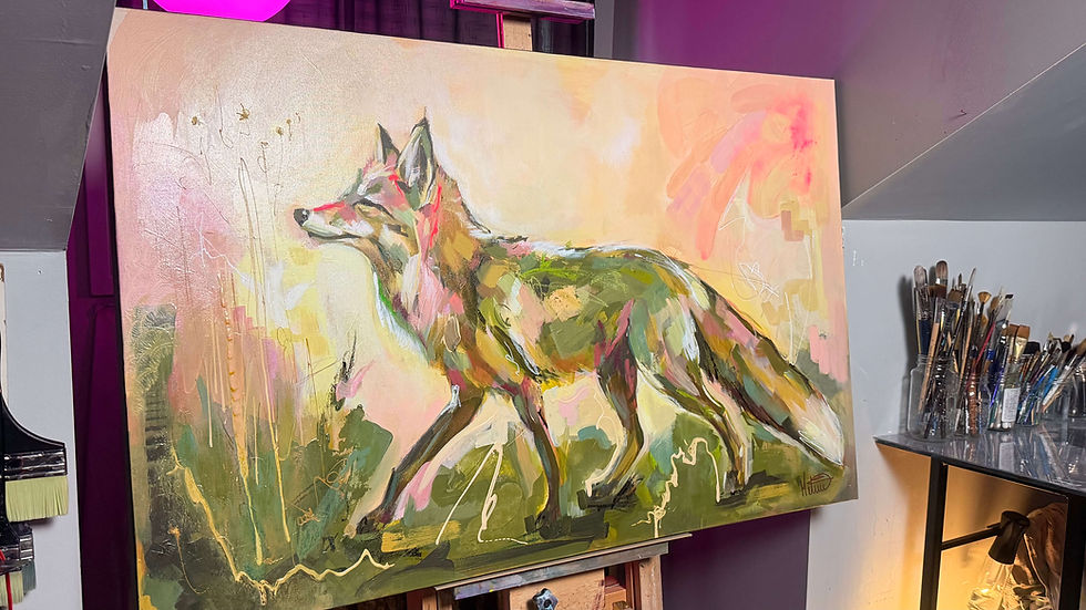 Toile originale Échine par Mélisss sur chevalet, peinture renard contemporain en acrylique.