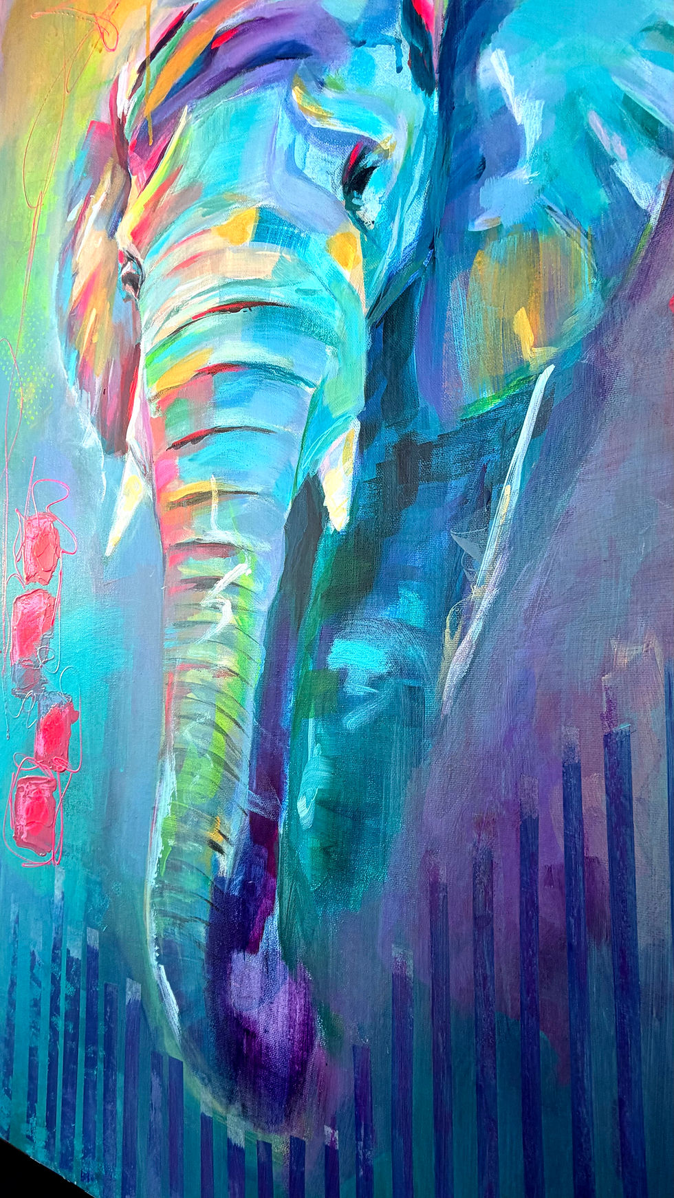 Thumbnail: Mélisss · Détail de la trompe de l’œuvre Cécité, strates verticales et matière acrylique