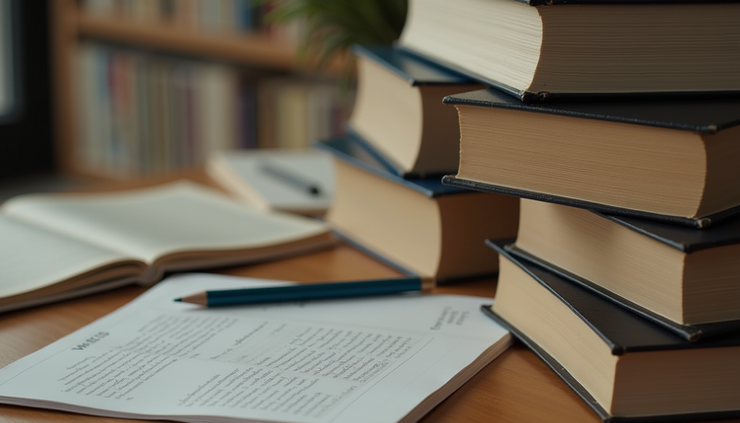 High angle view of educational materials and books being prepared for the college library