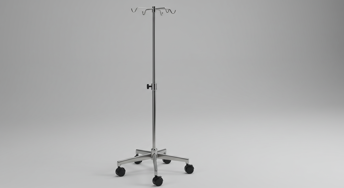 IV Drip Stand - Adjustable 5-Hook Stainless Steel (Hospital Grade)