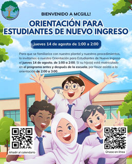 Viernes 14 de agosto - Orientación para nuevos estudiantes - 1:00
