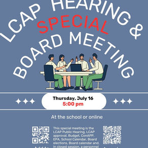 Thu Jul 16 - LCAP Public Hearing and Special Board Meeting - 5:00pm