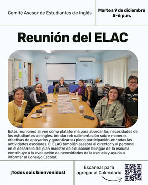 Martes 9 de diciembre - Reunión del ELAC - 5-6 p. m.