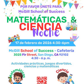 Martes 17 de febrero - Noche de Matemáticas y Ciencias - 4:30 p.m.
