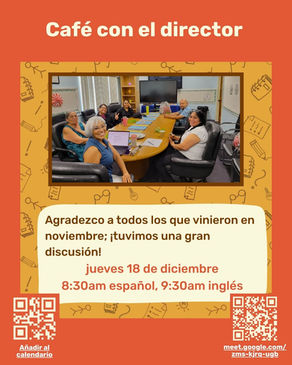 Jueves 18 de diciembre - Café con el director - 8:30 a. m., 9:30 a. m.