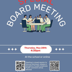 Thu May 28 - Special Board Meeting - 4:30pm