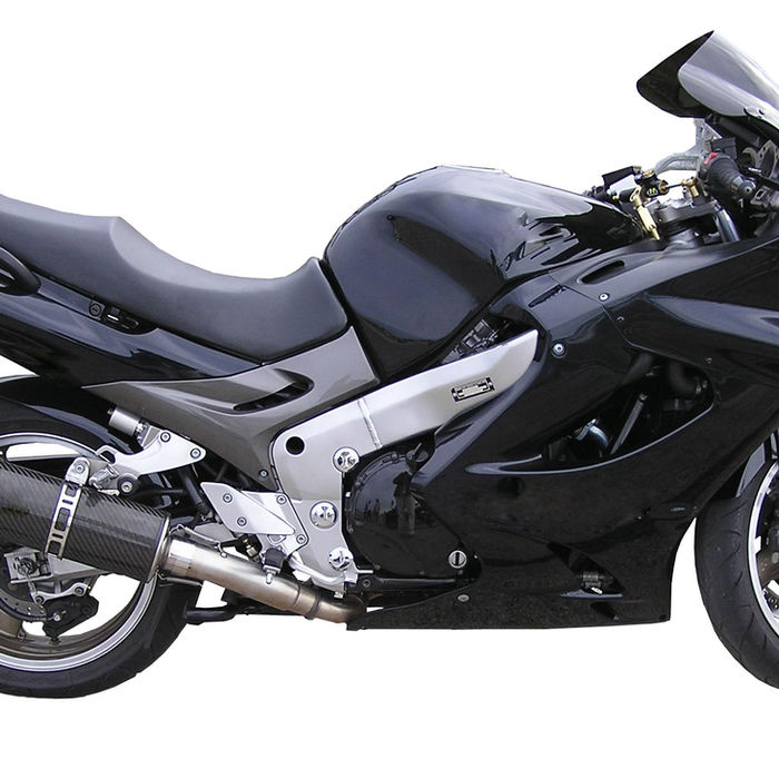 Sleek black motorcycle parked on a white background, ready for travel.