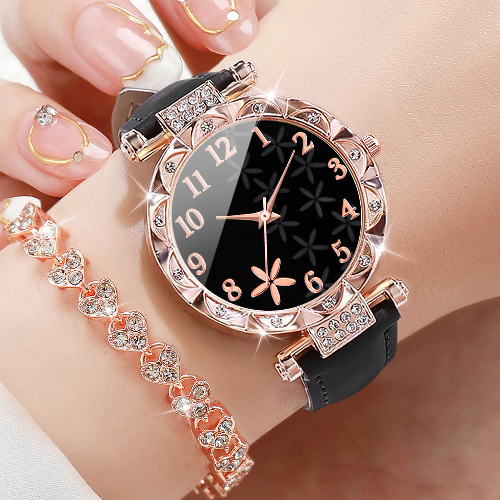 Miniatura: Conjunto com 2 peças (relógio feminino + pulseira) com strass, coração, estilo.