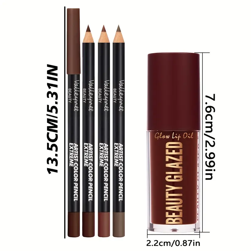 Miniatura: Kit labial com 4 peças (3 lápis de contorno + 1 gloss labial), à prova d’água.