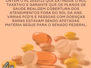 Aprovado o dia 04 de agosto o PL 2033/22 - Rol Taxativo