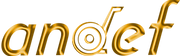 logo dourada por extenso andef, onde a letra D simboliza uma cadeira de rodas