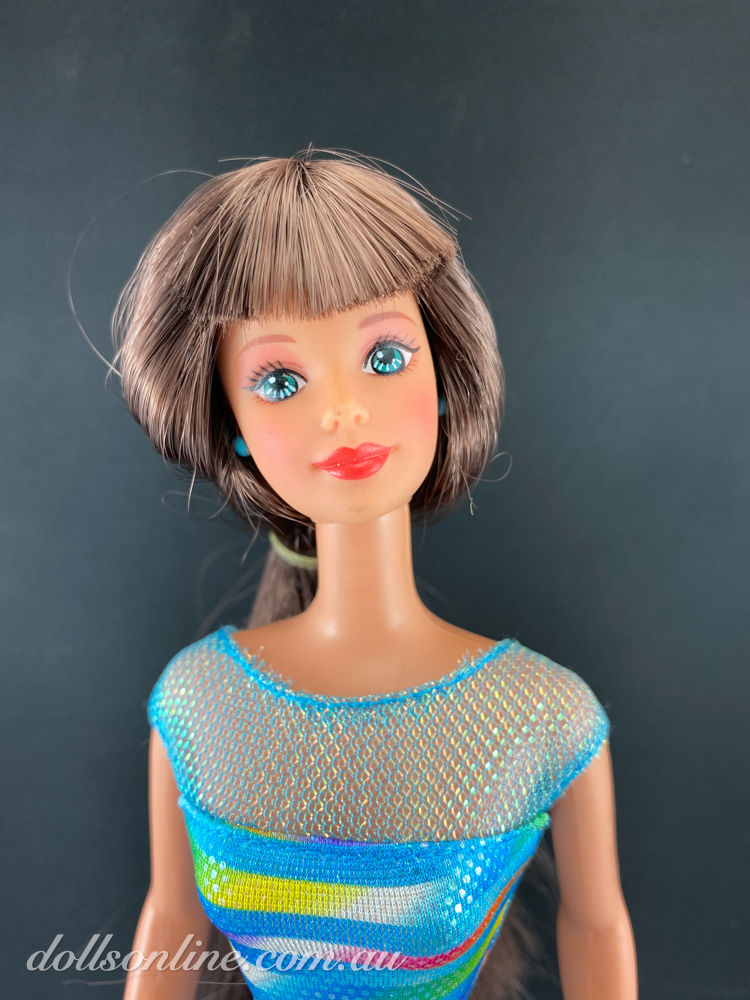 Thumbnail: Bead Blast Barbie brunette in blue dress