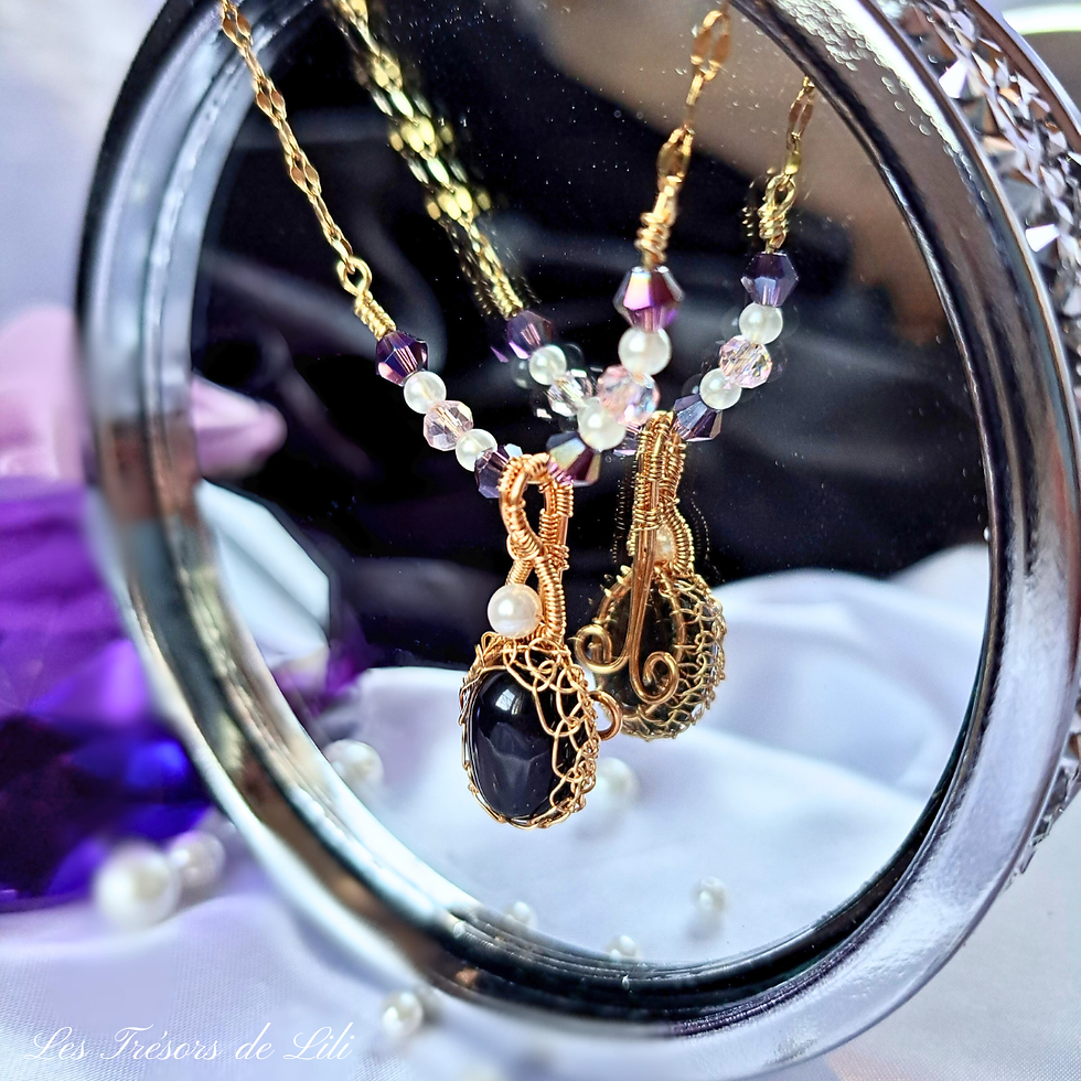 Collier en Obsidienne dorée et Cristaux - Lumière nacrée Les Trésors de Lili