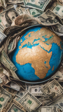 a world map with US currency photo